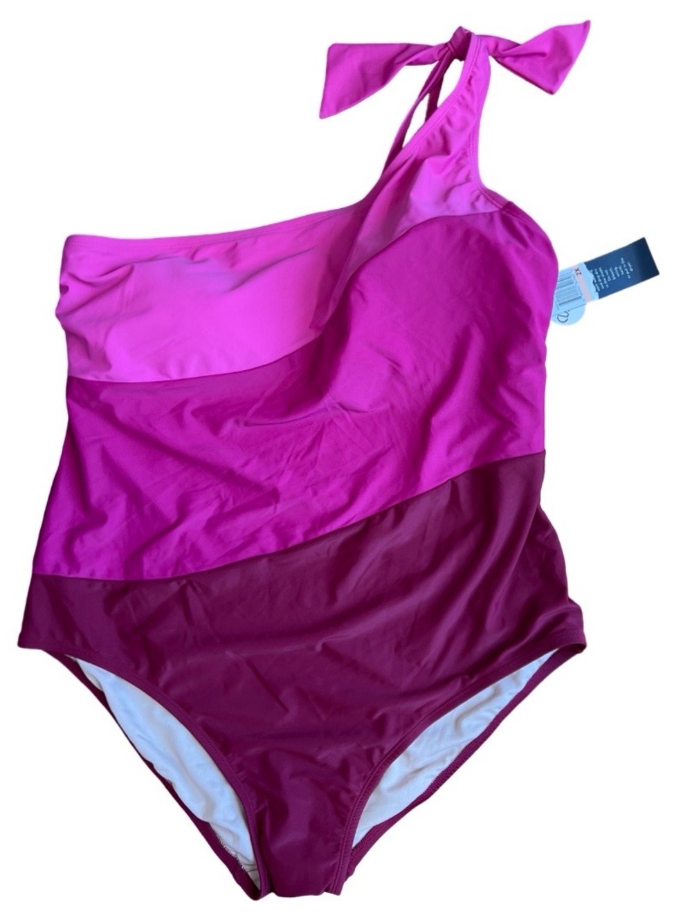 NEW NWT Aqua Couture Pink Stripe One Strap One Piece Swim Suit SZ 2X